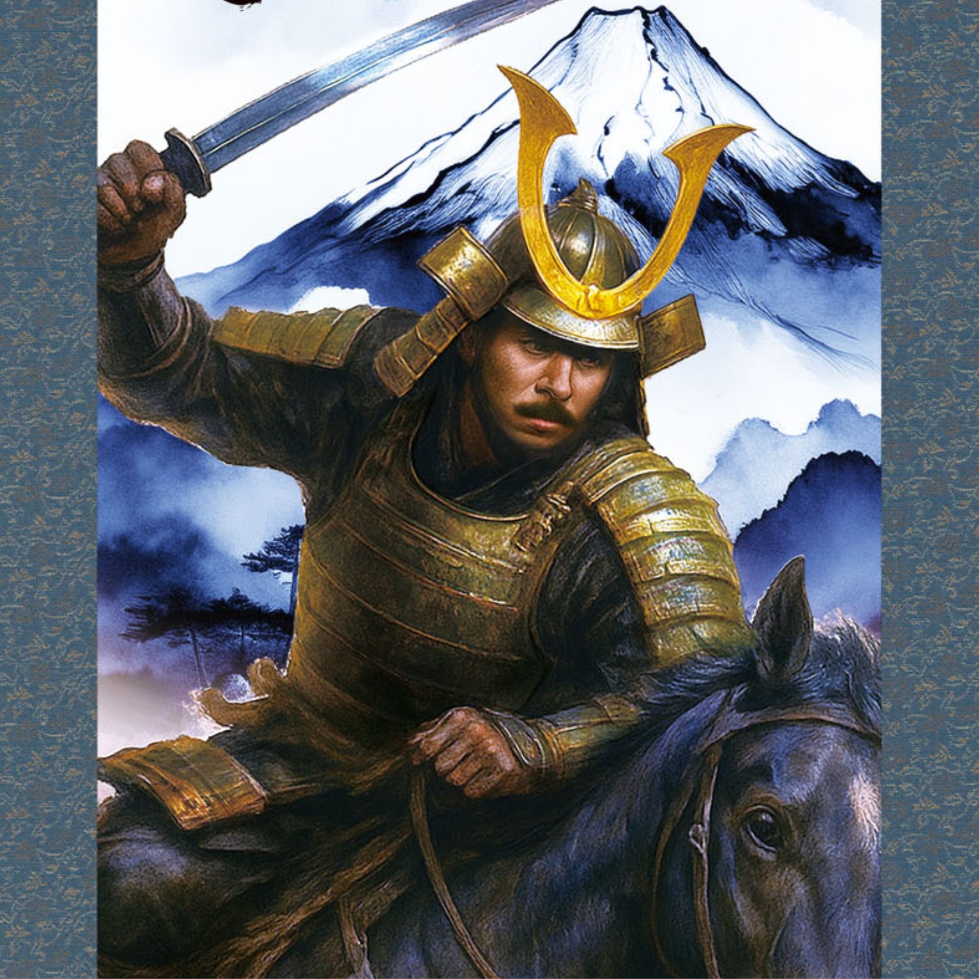 Pergamino de Pared Kakemono Samurai Japonés – Samurai Montado con Espada y Monte Fuji