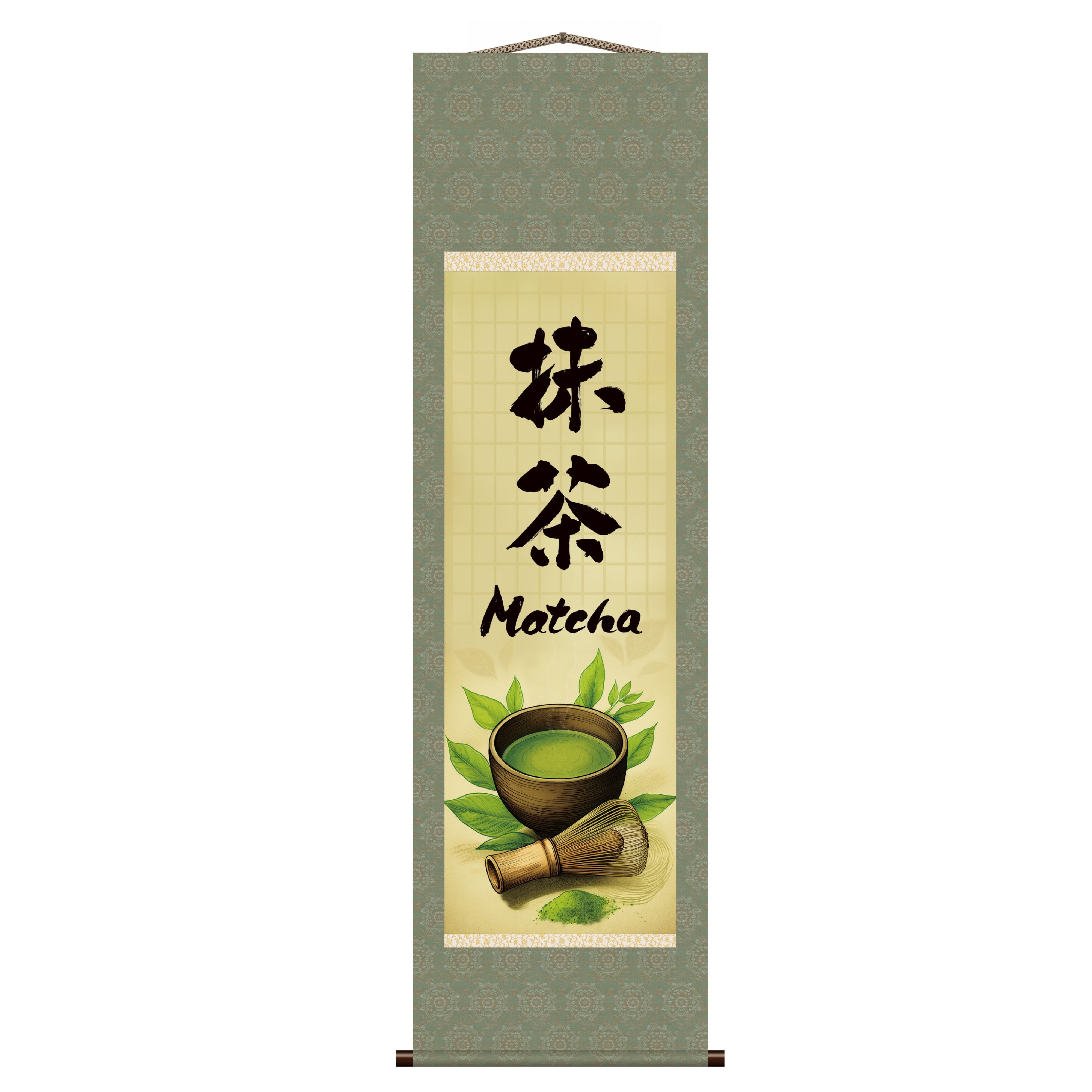 Pergamino japonés Kakemono de Matcha – Batidor de Matcha y ceremonia del té 