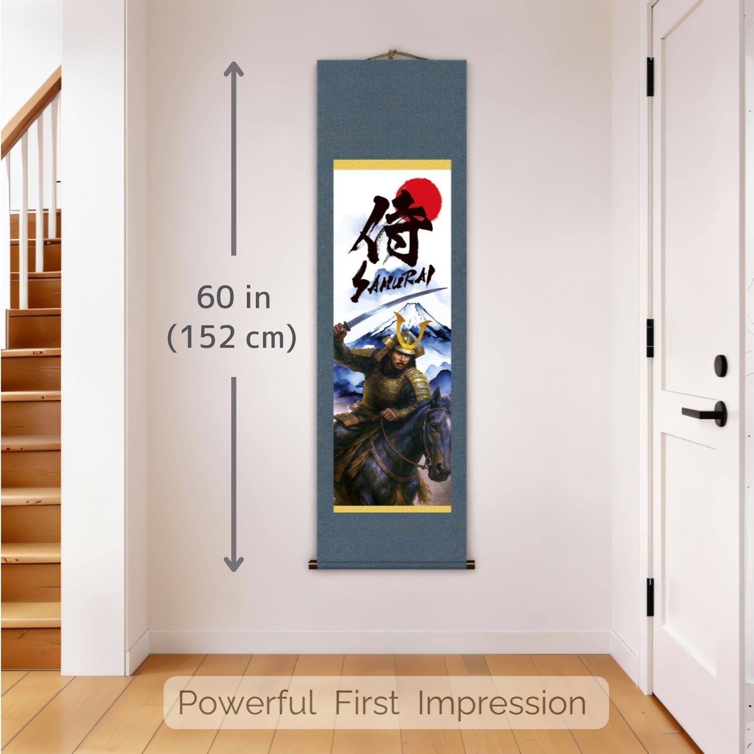 Pergamino de Pared Kakemono Samurai Japonés – Samurai Montado con Espada y Monte Fuji 